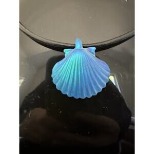 New Electric Blue Scallop Signed LE Pâté de Verre Glass Pendant Gregory Burgard